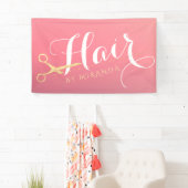 Haarstylist Makeup Salon Modern Pink Gold Scissors Spandoek (Insitu)