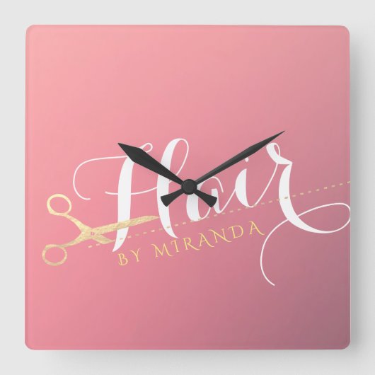 Haarstylist Makeup Salon Modern Pink Gold Scissors Vierkante Klok (Voorkant)