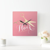Haarstylist Makeup Salon Modern Pink Gold Scissors Vierkante Klok (Huis)