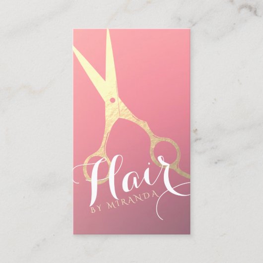 Haarstylist Makeup Salon Modern Pink Gold Scissors Visitekaartje (Voorkant)