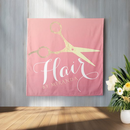 Haarstylist Makeup Salon Modern Pink Gold Scissors Wandkleed