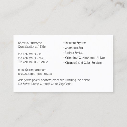 Haarstylist mannen foto's DY zonnebril Visitekaartje (Achterkant)