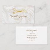 Haarstylist Marble Swirls Gold Scissors Visitekaartje (Voorkant / Achterkant)