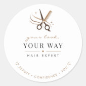 Haarstylist Minimaal Witte Schaarbare Editable Ronde Sticker (Voorkant)