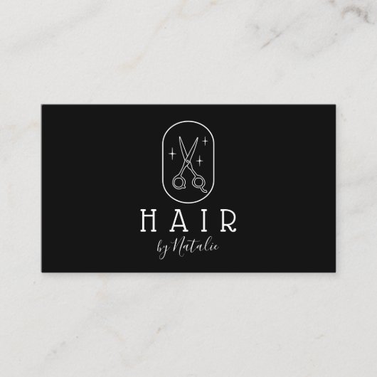 Haarstylist minimalistisch schaarscherm zwart Logo Visitekaartje (Voorkant)