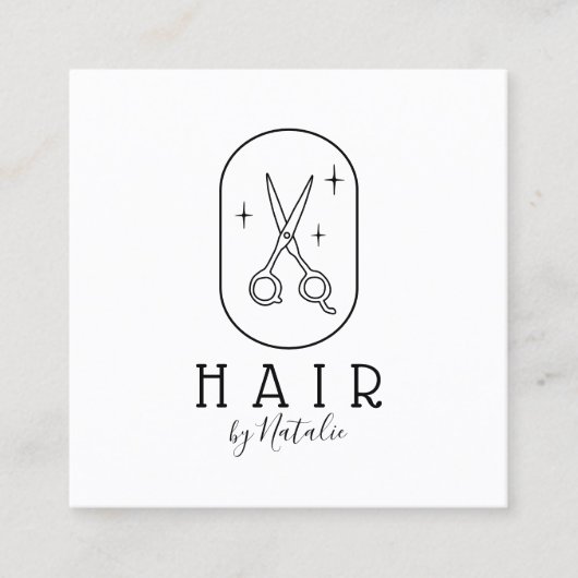 Haarstylist minimalistisch schaarser Logo Beauty S Vierkante Visitekaartje (Voorkant)