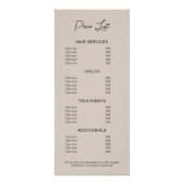 Haarstylist Modern Beige prijslijst Reclamekaart (Achterkant)