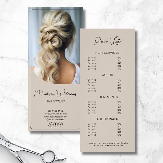 Haarstylist Modern Beige prijslijst Reclamekaart