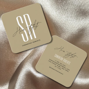 Haarstylist modern gouden monogram initialen vierk vierkante visitekaartje