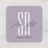 Haarstylist modern lavendel monogram initialen vierkante visitekaartje (Voorkant)