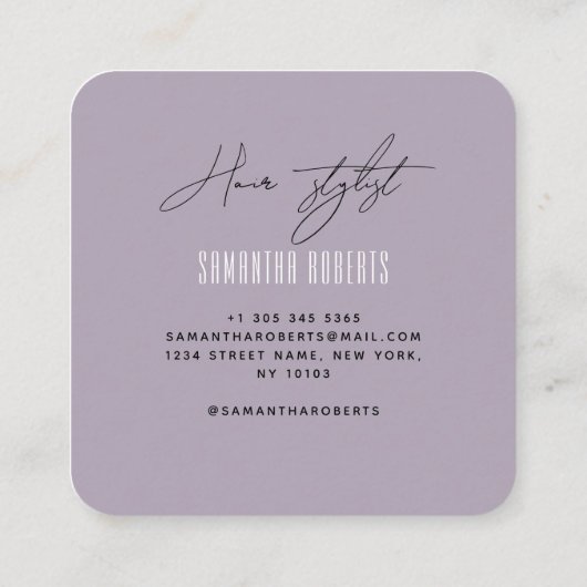 Haarstylist modern lavendel monogram initialen vierkante visitekaartje (Achterkant)