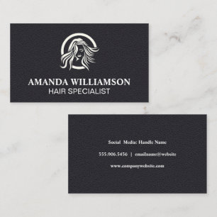 Haarstylist Modern Logo Zwart Leer Visitekaartje