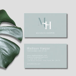 Haarstylist modern monogram initialen blauw visitekaartje