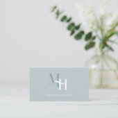 Haarstylist modern monogram initialen blauw visitekaartje (Staand voorkant)