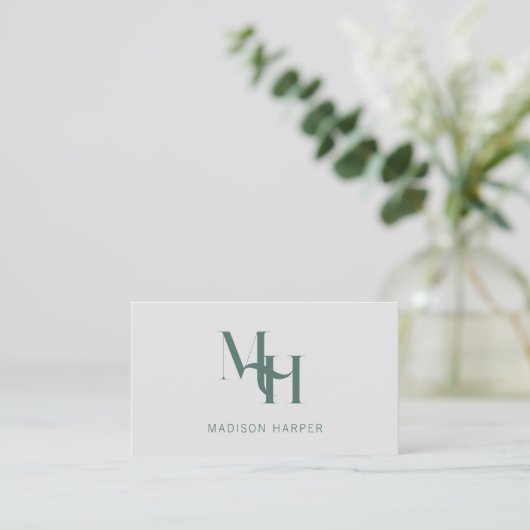 Haarstylist modern monogram initialen grijs visitekaartje (Staand voorkant)