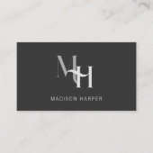Haarstylist modern monogram initialen houtskool visitekaartje (Voorkant)