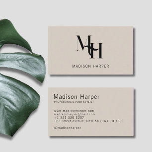 Haarstylist modern monogram initialen tan visitekaartje