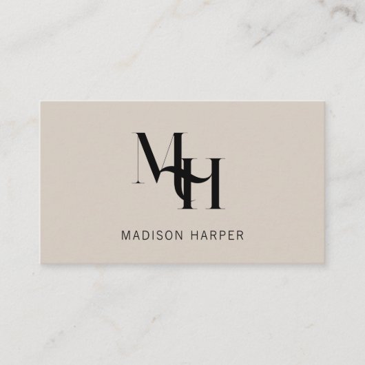 Haarstylist modern monogram initialen tan visitekaartje (Voorkant)