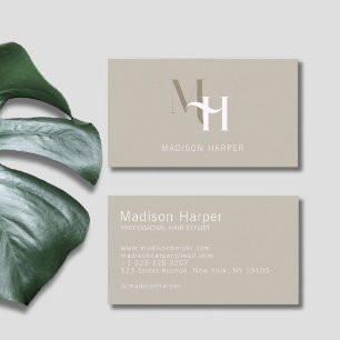 Haarstylist modern monogram initialen taupe visitekaartje