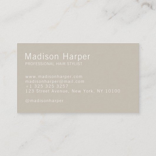 Haarstylist modern monogram initialen taupe visitekaartje (Achterkant)
