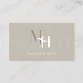 Haarstylist modern monogram initialen taupe visitekaartje (Voorkant)