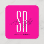 Haarstylist modern neon roze monogram initialen vierkante visitekaartje (Voorkant)