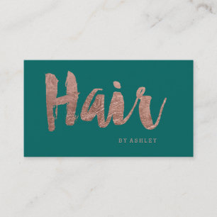 Haarstylist modern roos goud typografie groen visitekaartje