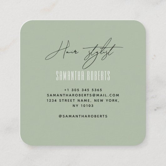 Haarstylist modern salie groen monogram initialen vierkante visitekaartje (Achterkant)