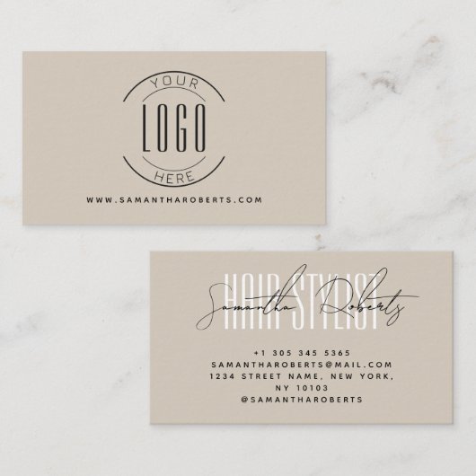Haarstylist modern voeg je logo beige toe visitekaartje (Voorkant / Achterkant)
