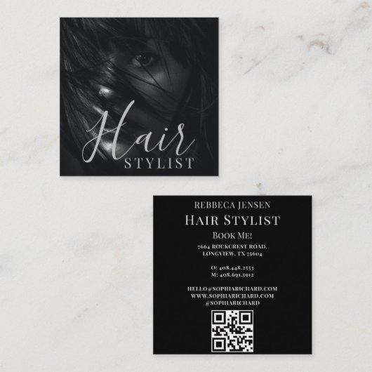Haarstylist moderne foto QR Code Vierkante Visitekaartje (Voorkant / Achterkant)