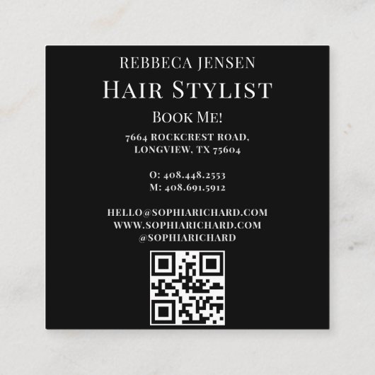 Haarstylist moderne foto QR Code Vierkante Visitekaartje (Achterkant)