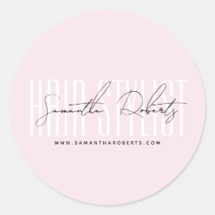 Haarstylist moderne typografie script lichtroze ronde sticker