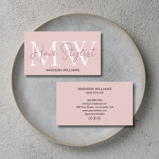 Haarstylist Monogram Blush Roze Visitekaartje
