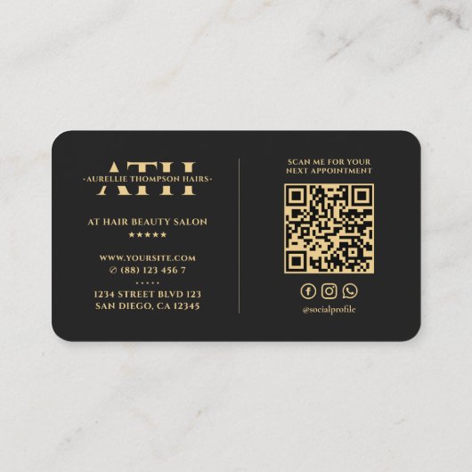 Haarstylist Monogram Elegant Zwart Modern Visitekaartje (Achterkant)
