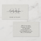 Haarstylist Monogram Faux Linnen Visitekaartje (Voorkant / Achterkant)