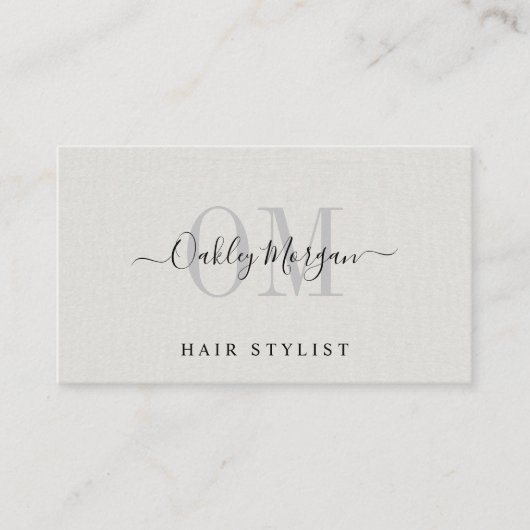 Haarstylist Monogram Faux Linnen Visitekaartje (Voorkant)