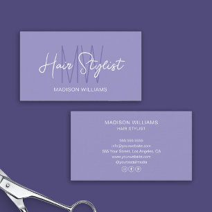 Haarstylist Monogram Logo Paars Visitekaartje