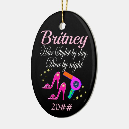 HAARSTYLIST OVERDAG, DIVA BY NIGHT GEPERSONALISEER KERAMISCH ORNAMENT (Links)