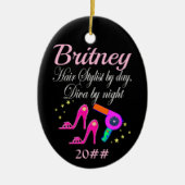 HAARSTYLIST OVERDAG, DIVA BY NIGHT GEPERSONALISEER KERAMISCH ORNAMENT (Voorkant)