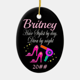 HAARSTYLIST OVERDAG, DIVA BY NIGHT GEPERSONALISEER KERAMISCH ORNAMENT