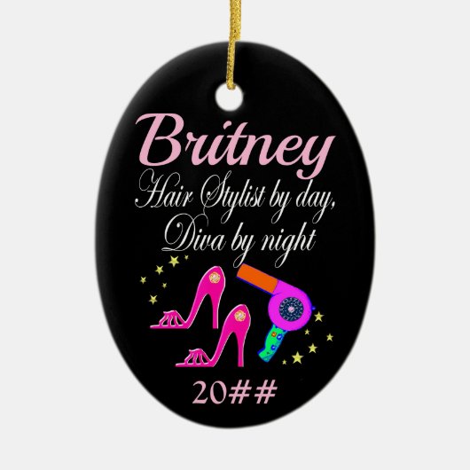 HAARSTYLIST OVERDAG, DIVA BY NIGHT GEPERSONALISEER KERAMISCH ORNAMENT (Voorkant)