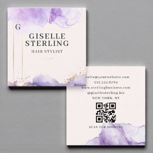 Haarstylist Paarse Waterverf QR-code Vierkante Visitekaartje