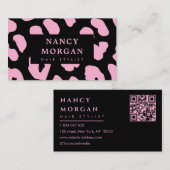 Haarstylist Pink Leopard Print QR-code Visitekaartje (Voorkant / Achterkant)