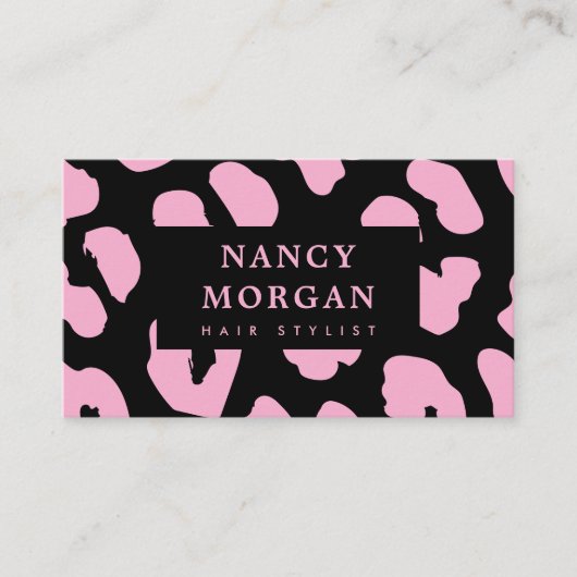 Haarstylist Pink Leopard Print QR-code Visitekaartje (Voorkant)
