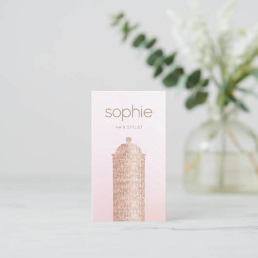 Haarstylist Pink Sequin Spray Can Visitekaartje (Staand voorkant)