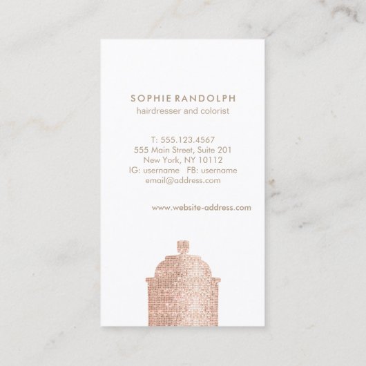 Haarstylist Pink Sequin Spray Can Visitekaartje (Achterkant)