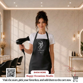 Haarstylist QR-code bewerkbaar, Zwart Wit Salon Schort