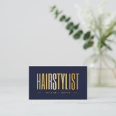 Haarstylist QR-code en Logo Navy en Gold Visitekaartje (Staand voorkant)