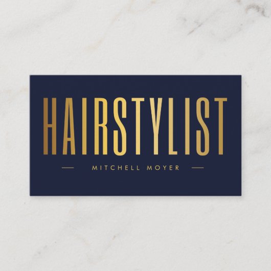 Haarstylist QR-code en Logo Navy en Gold Visitekaartje (Voorkant)