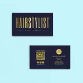 Haarstylist QR-code en Logo Navy en Gold Visitekaartje